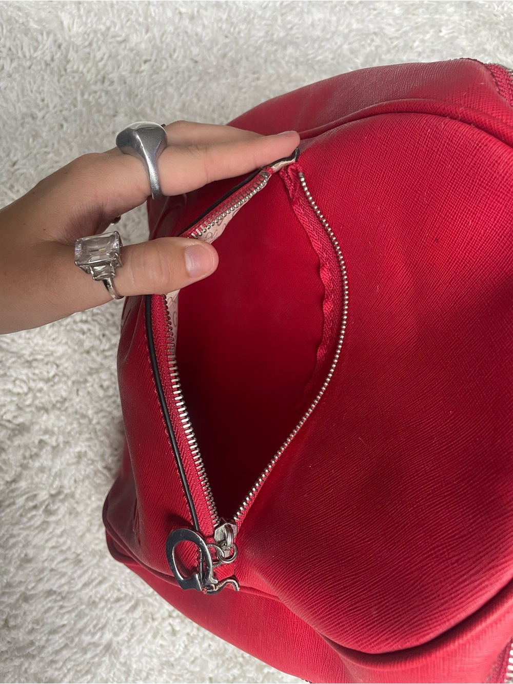 GUESS Red Embossed Logo Mini Backpack - Picture 5 of 8